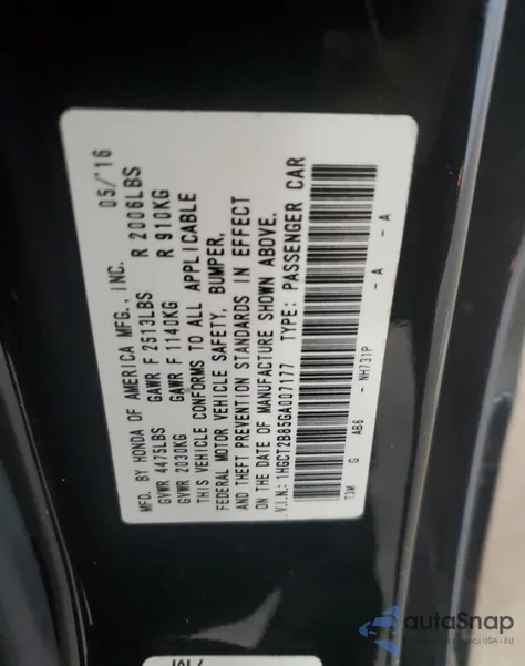 2016 Honda Accord Exl из США, поврежденный, VIN 1HGCT2B85GA007177